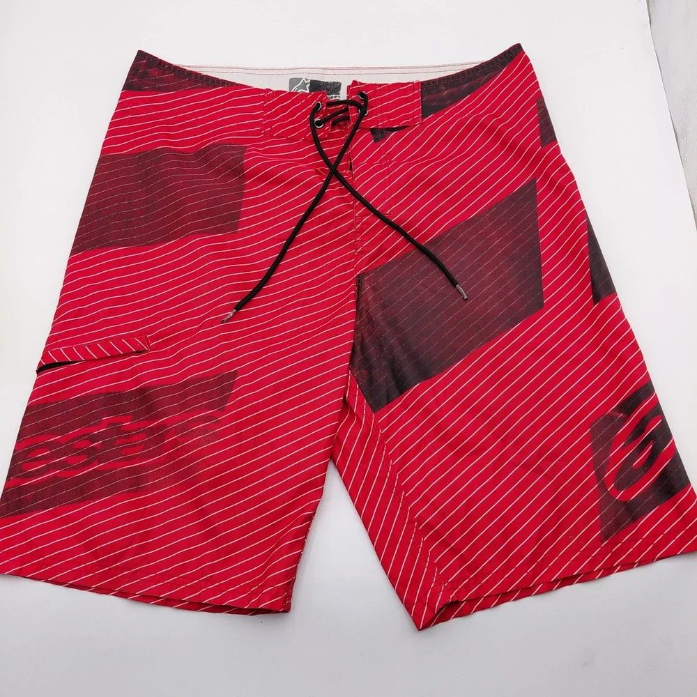 Alpinestars Mens 36 Board Shorts Red Pinstripe Graphic Swim Trunks Surf